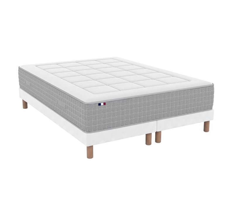 Ensemble Matelas Ressorts Max 180x200 + Sommier Déco 2x90x200 Cm Blanc