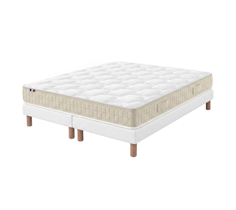 Ensemble Matelas Latex 160x200 + Sommier Déco 2x80x200 Cm Blanc