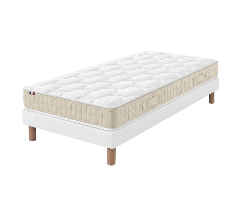 Ensemble Matelas Latex 90x200 Cm + Sommier Déco Blanc
