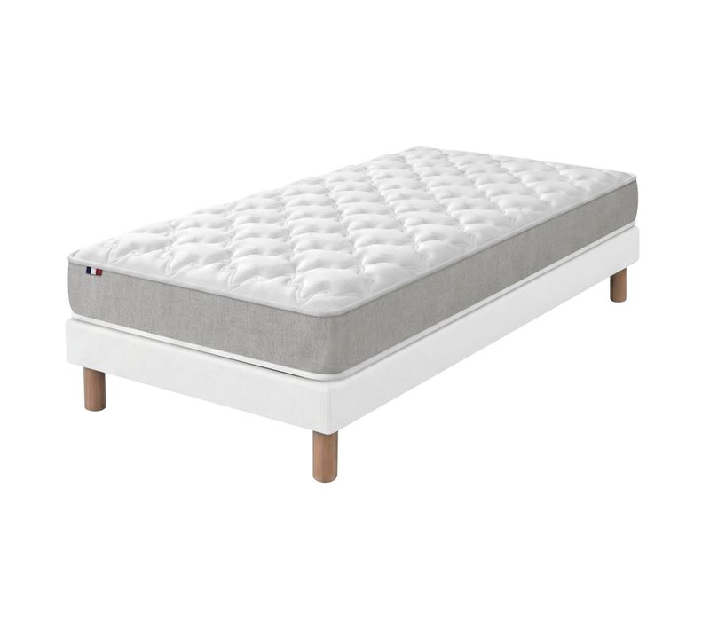 Matelas Mousse Haute Densité 90x200 Cm + Sommier Déco Blanc