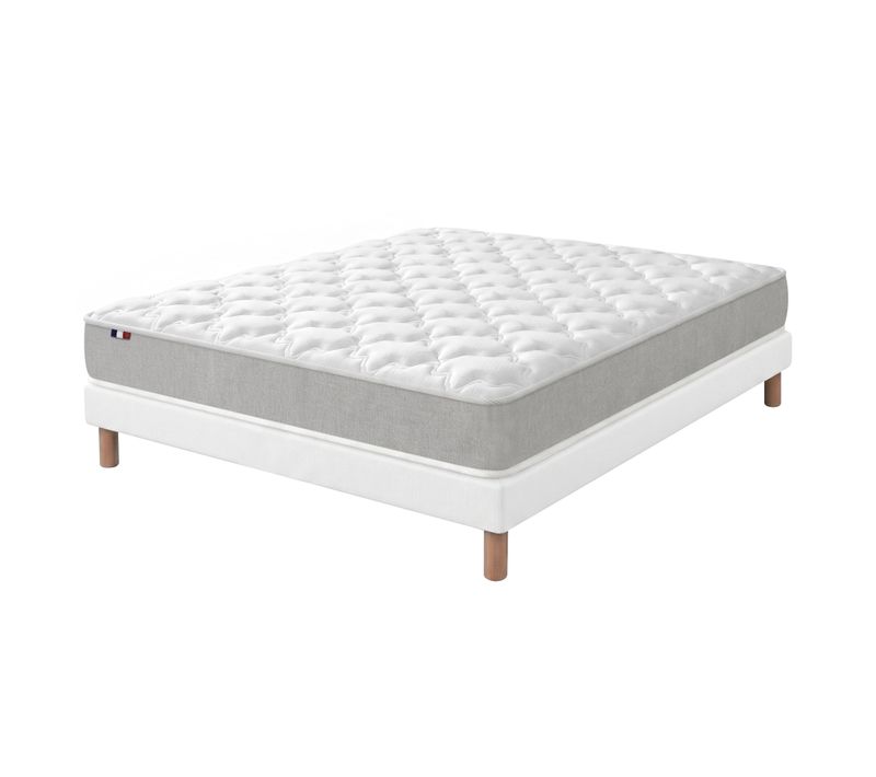 Matelas Mousse Haute Densité 140x200 Cm + Sommier Déco Blanc