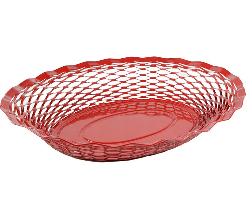 Corbeille À Pain Ovale Rouge En Inox 30 X 24 Cm