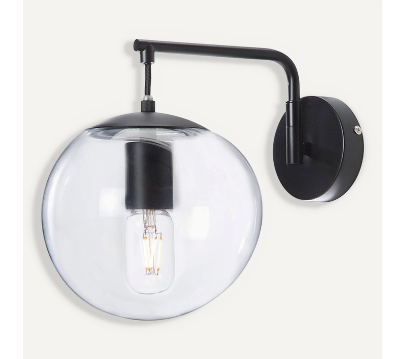 Applique Globus Noir, Verre, Diam. , Ampoule LED E27