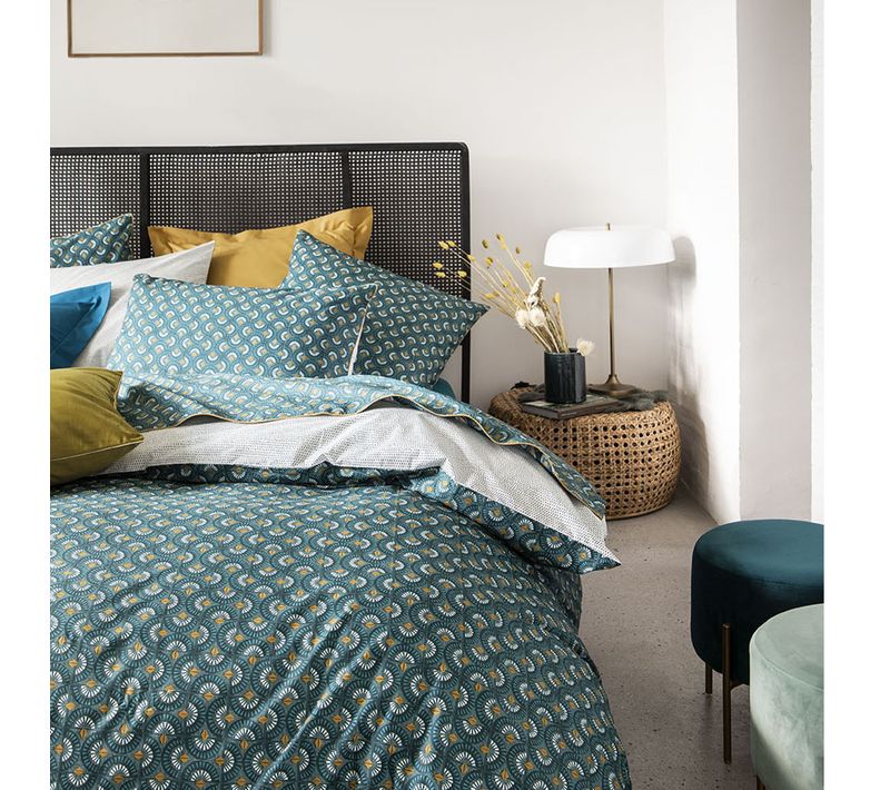 Parure De Lit Imprimé En Percale De Coton Bleu 200x200