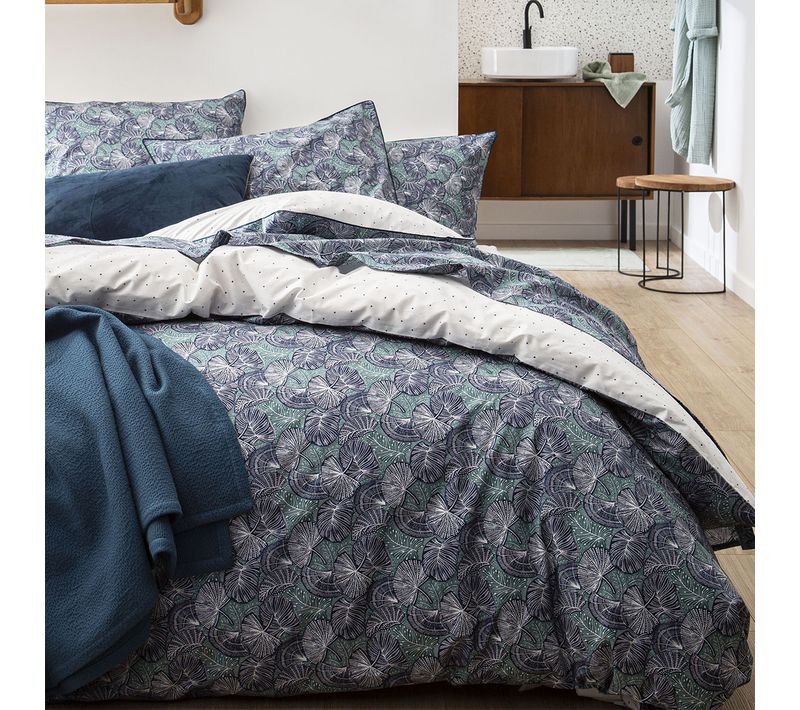Housse De Couette En Percale De Coton Bleu/vert 240x220