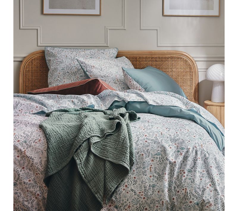 Housse De Couette En Percale De Coton Bleu 240x220