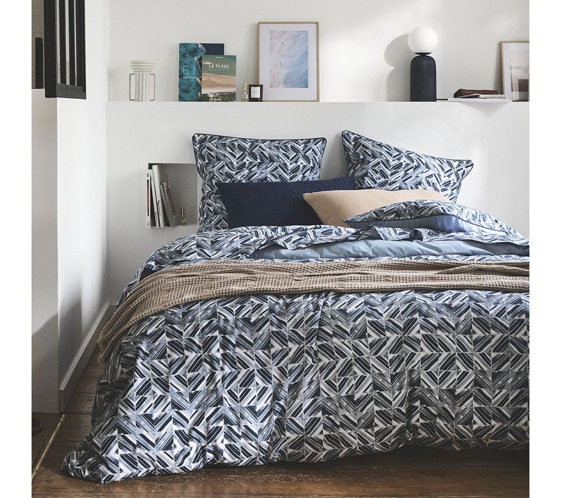 Housse De Couette En Percale De Coton Bleu 140x200
