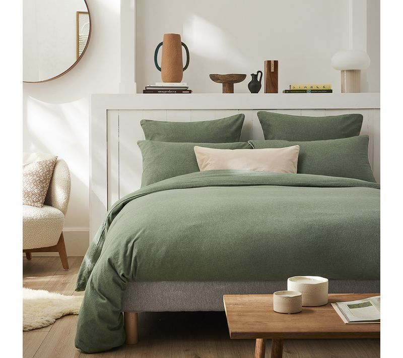 Parure De Lit Unie En Flanelle De Coton Vert Lichen 240x220