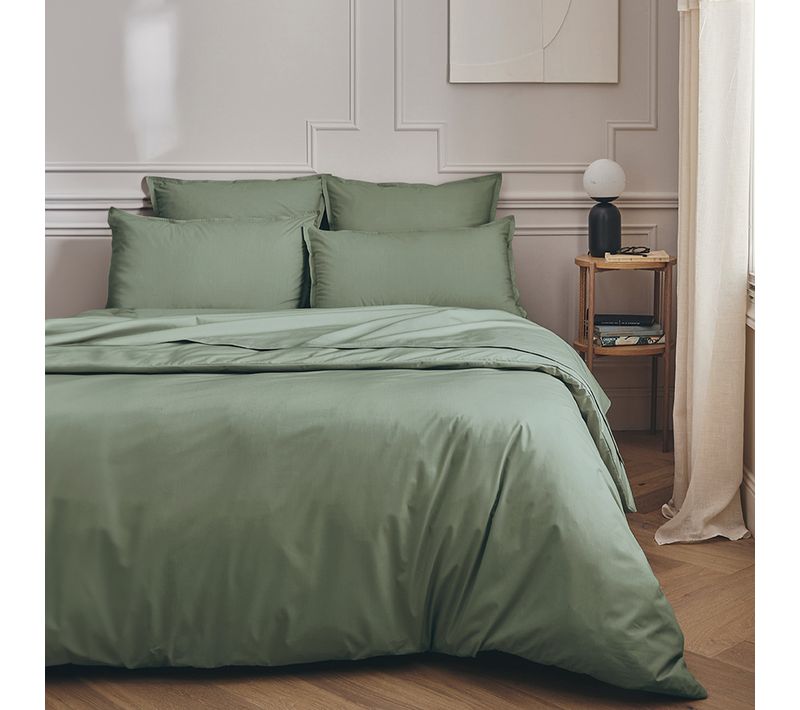 Parure De Lit Unie En Percale De Coton Vert Sauge 240x220