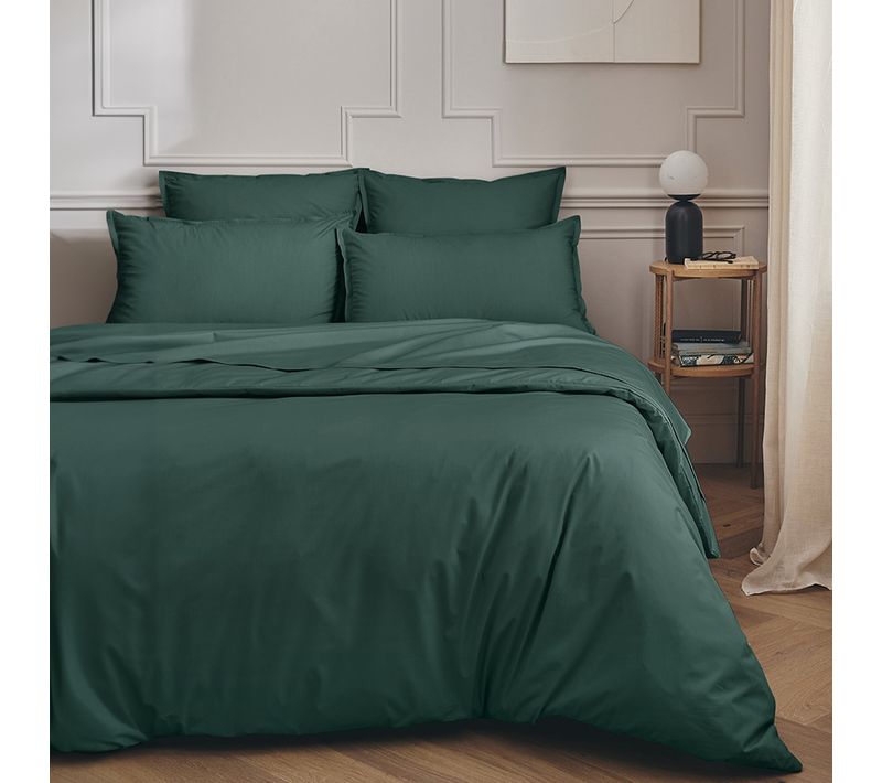 Parure De Lit Unie En Percale De Coton Vert Sauge 260x240