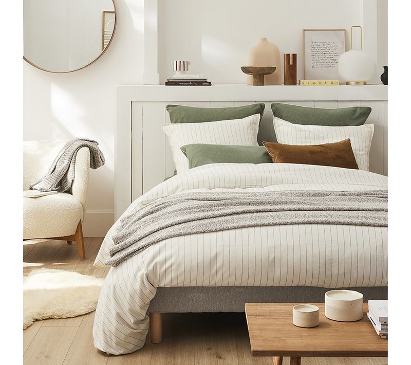 Parure De Lit Unie En Flanelle De Coton Beige 260x240