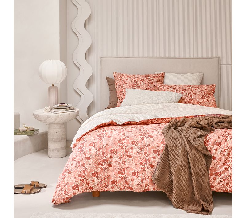 Parure De Lit En Percale De Coton Rose 260x240