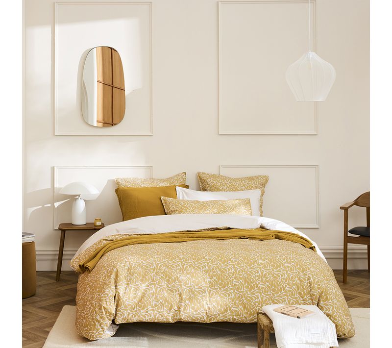 Parure De Lit En Percale De Coton Jaune 200x200 Cm
