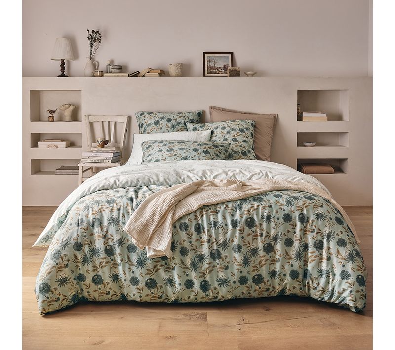 Parure De Lit En Satin De Coton Bleu 260 X 240 Cm