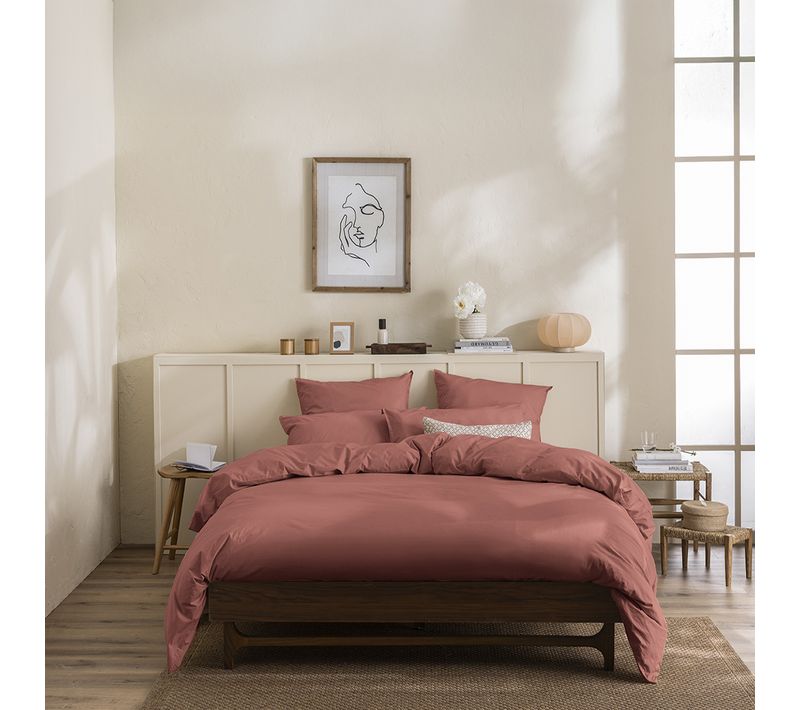 Parure De Lit En Percale De Coton Rose 240 X 220 Cm