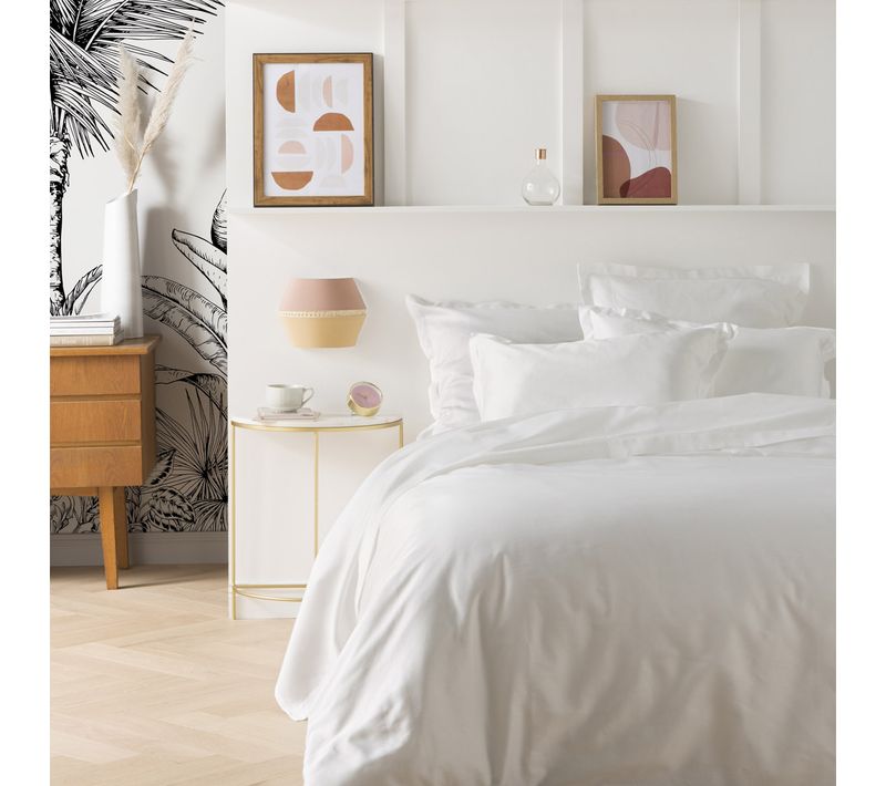 Housse De Couette Unie En Satin De Coton Blanc 140x200