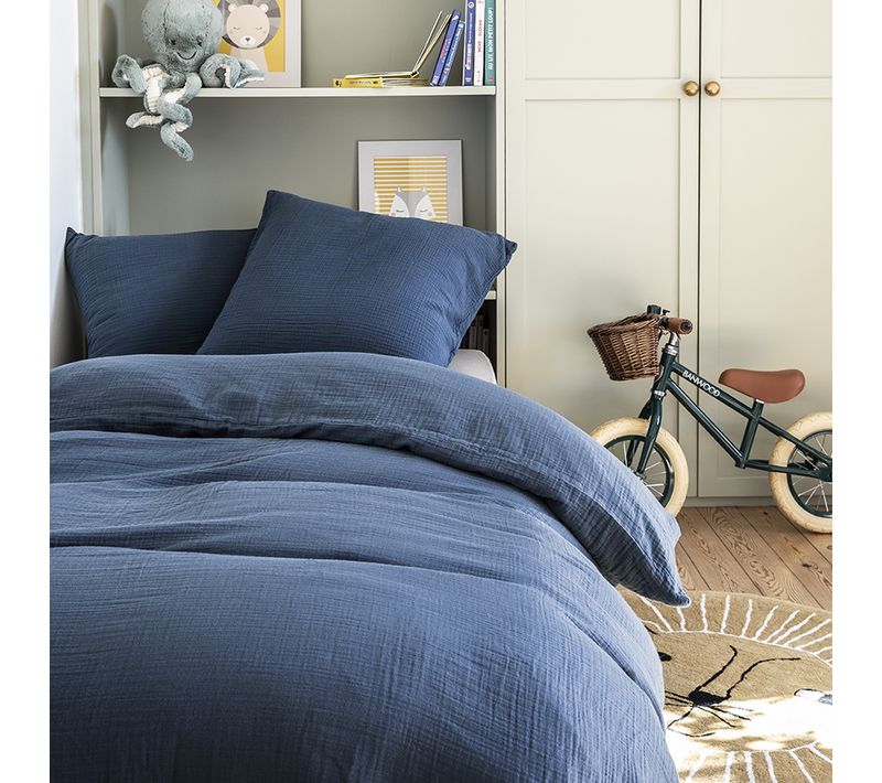 Housse De Couette Unie En Gaze De Coton Bleu 200x200