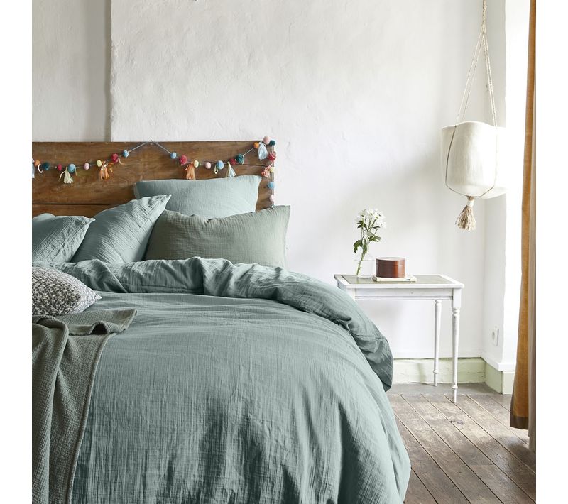 Housse De Couette Uni En Gaze De Coton Vert 240x220