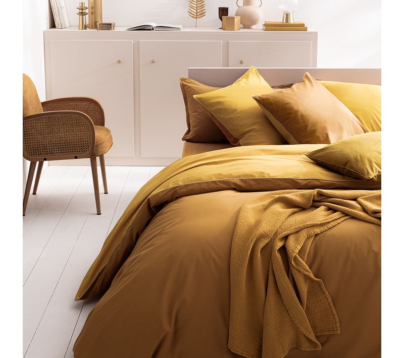 Housse De Couette Bicolore En Coton Jaune 140x200