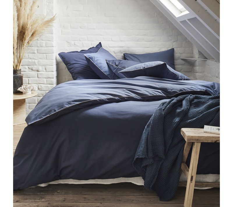 Housse De Couette Bicolore En Coton Bleu 200x200