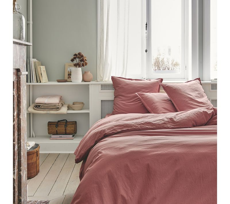 Parure De Lit Unie En Coton Taies Carrées  Rose Indien 260 X 240