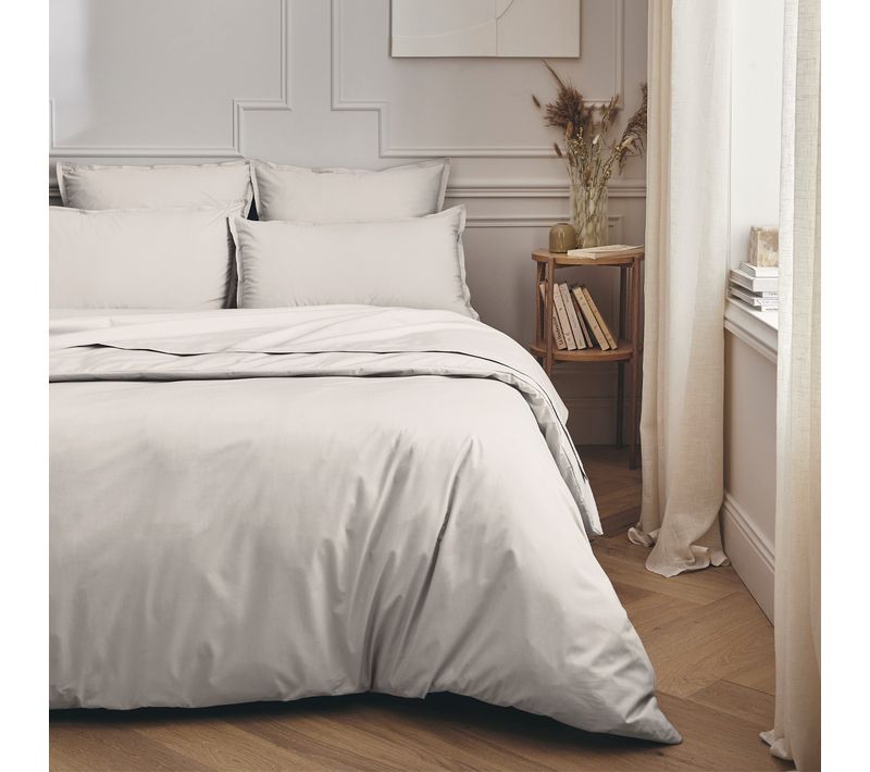 Parure De Lit En Percale De Coton Gris Perle 140x200