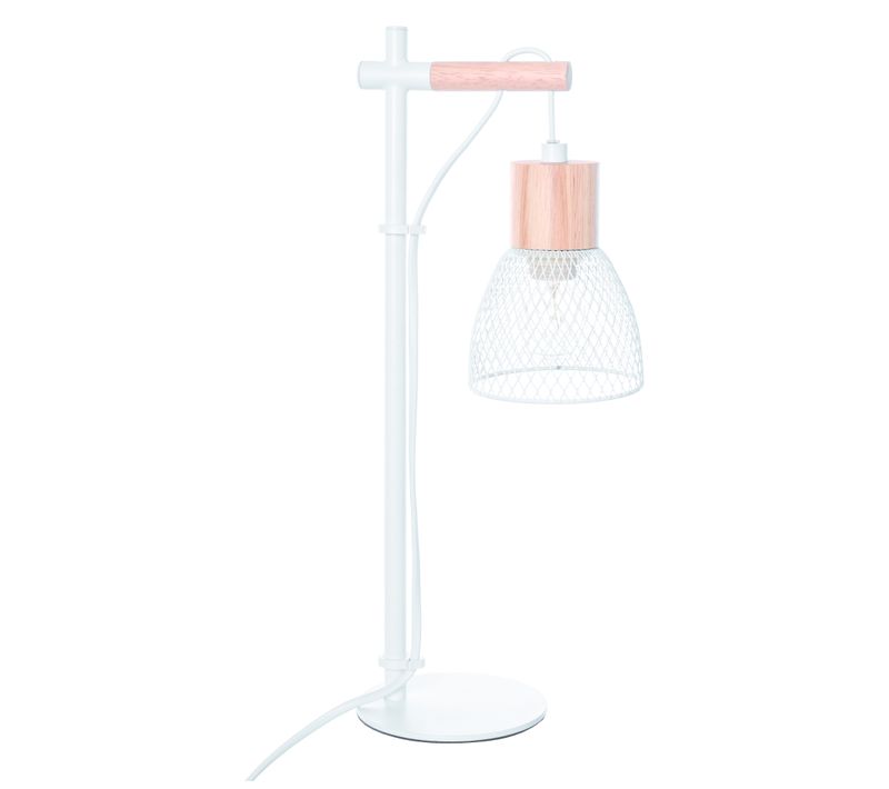 Lampe métal bois H. 38 BEDWOOD blanc
