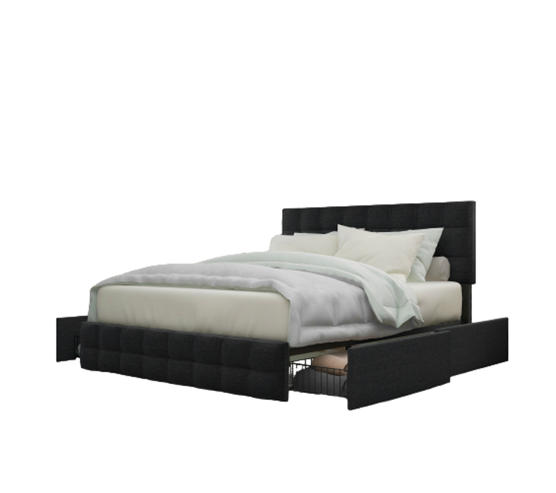 Lit Double Capitonné 140 X 200 Cm Velours, Avec Sommier à Lattes Et Dossier, Avec 4 Tiroirs