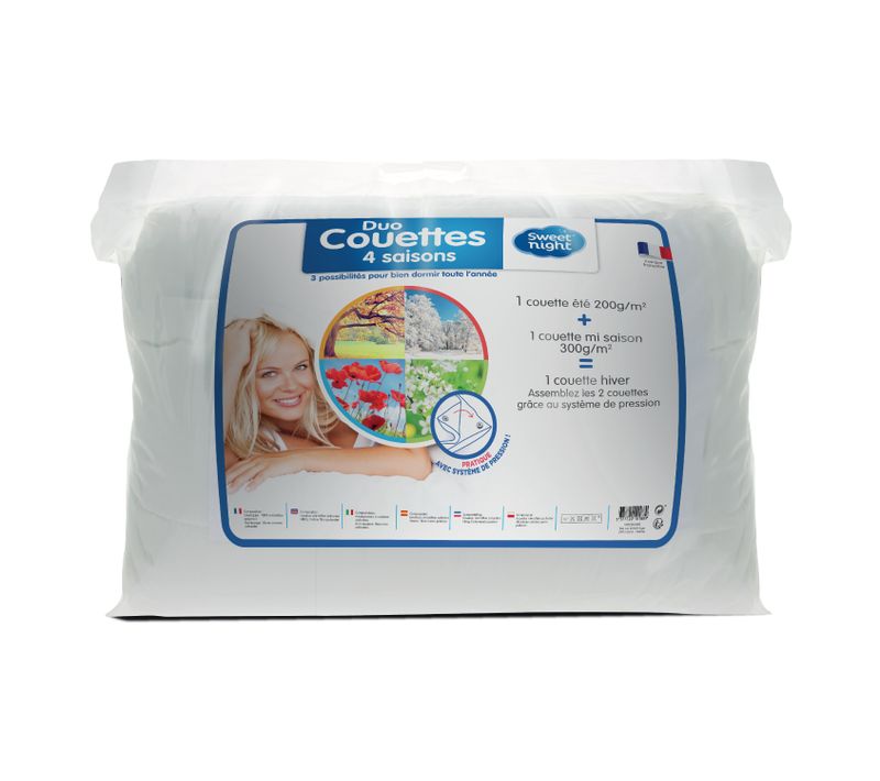 Couette 4 Saisons 240x260cm - 3 En 1 : Couette Légère Été + Couette Mi-saison