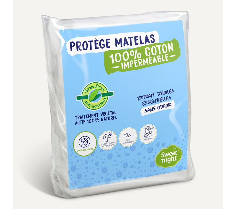 Protège Matelas Anti-acariens Greenfirst Imperméable Molleton 100% Coton 140x190/200
