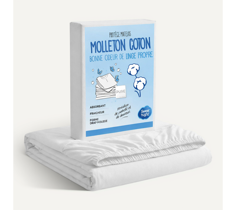 Protège Matelas 90x190 - Molleton 100% Coton - Senteur Linge Propre Aux Perles De Fleurs