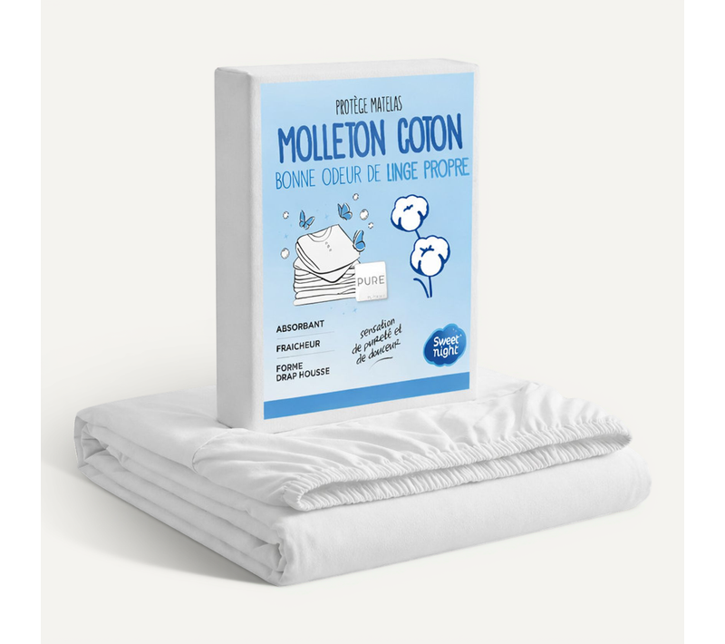 Protège Matelas 140x190 - Molleton 100% Coton - Senteur Linge Propre Aux Perles De Fleurs