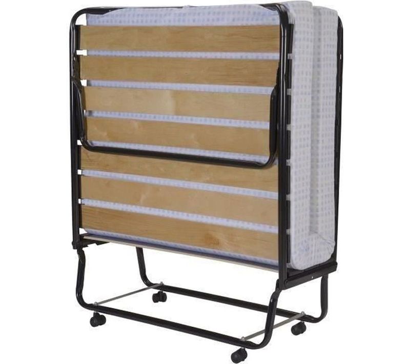 Lit D'appoint Pliant 90x190 Cm - 17 Lattes, Matelas Mousse 10 Cm