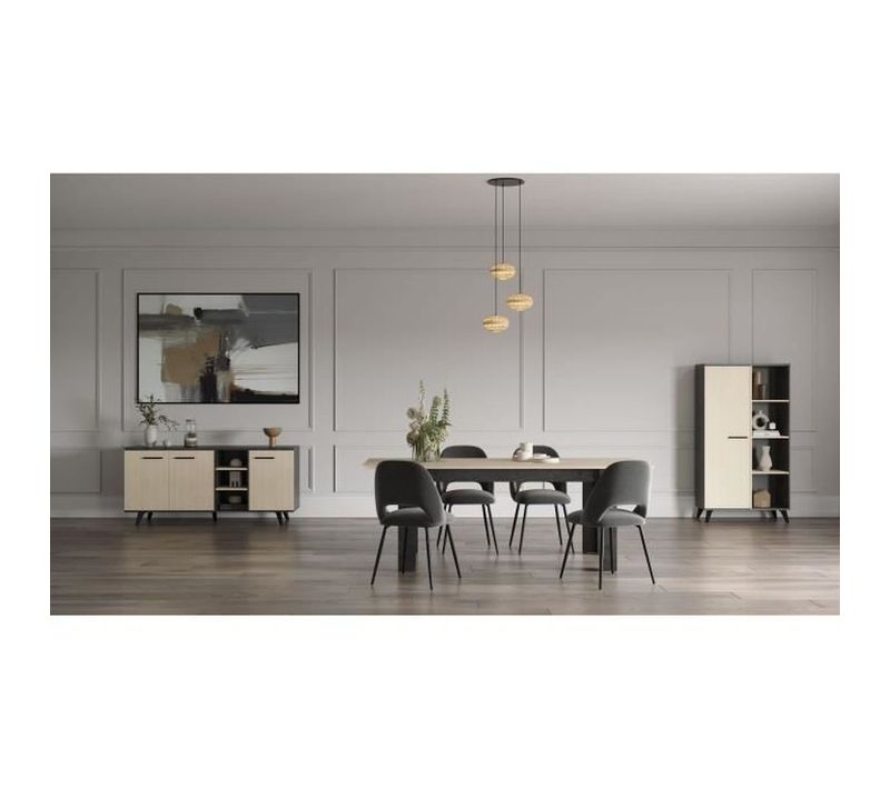 Ensemble Repas Industriel Effet Chêne Avec Buffet, Bahut Et Table Extensible