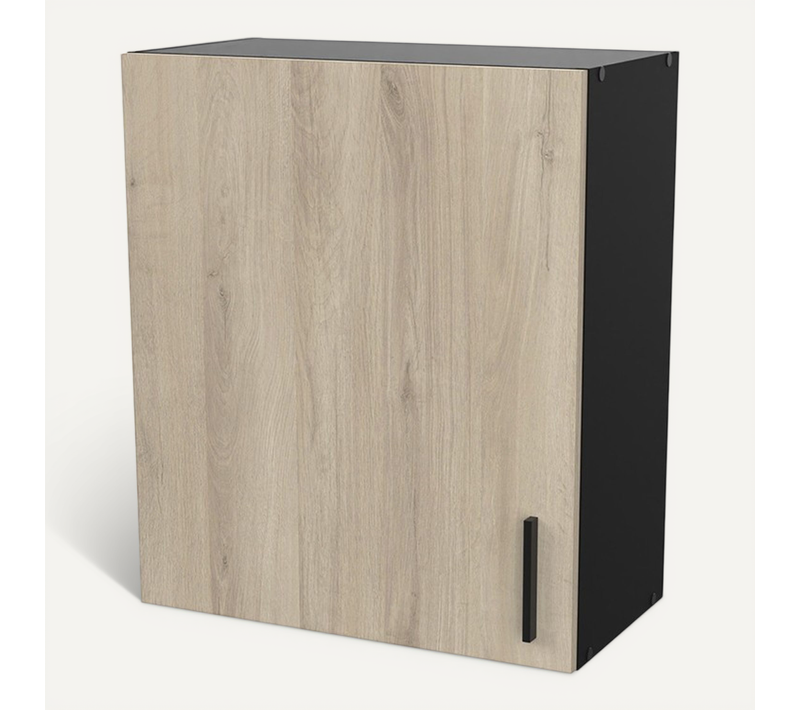 Meuble Haut 1 Porte 60 Cm Origan Noir Et Bois