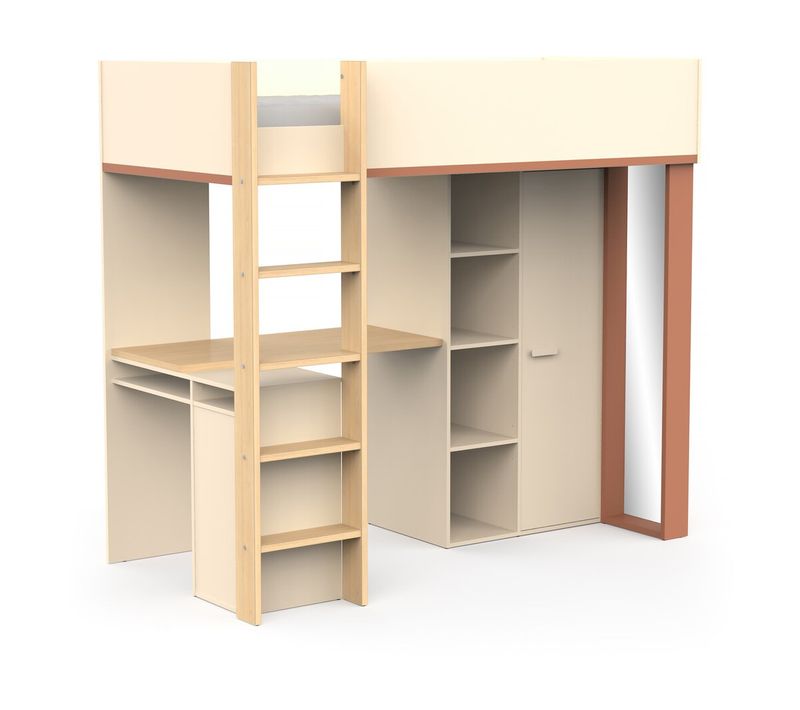 Lit Enfant Mezzanine Avec Bureau "camillia" - 90 X 200 Cm - Terracotta