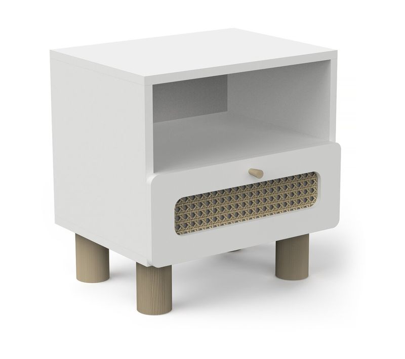 Table De Chevet " Ochna " 1 Tiroir + 1 Niche - Blanc Mat