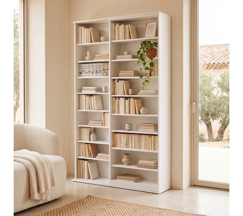 Bibliothèque avec rangement coulissant TIAGO blanc