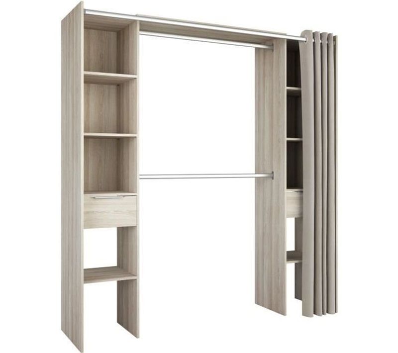 Kit Dressing 2 Colonnes + 2 Penderies + 2 Tiroirs - Décor Chêne Shannon - L 115 X P 50 X H 203 Cm