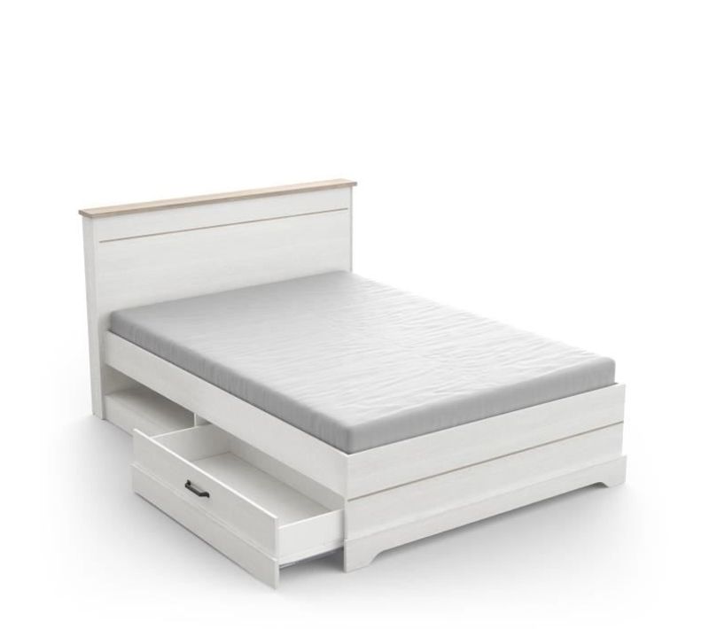 Lit Adulte Cottage 140x190/200 Cm - Mélamine Blanc Et Décor Chêne Kronberg