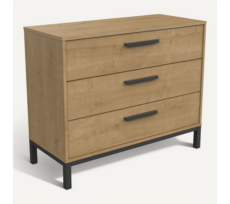 Commode "craft" - Bois - 3 Tiroirs - Marron/noir