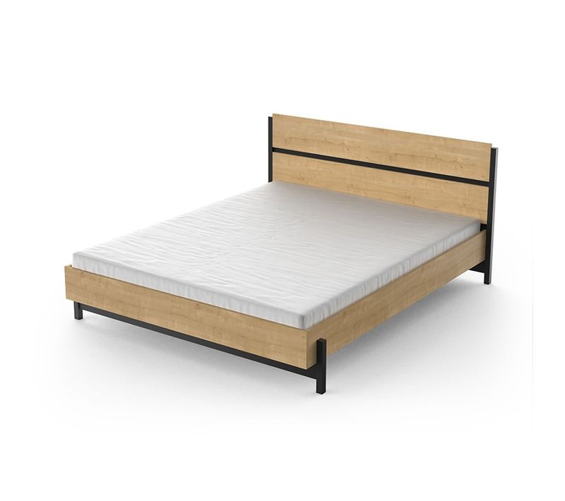 Lit Double 160x200 Cm Craft Noir Et Bois