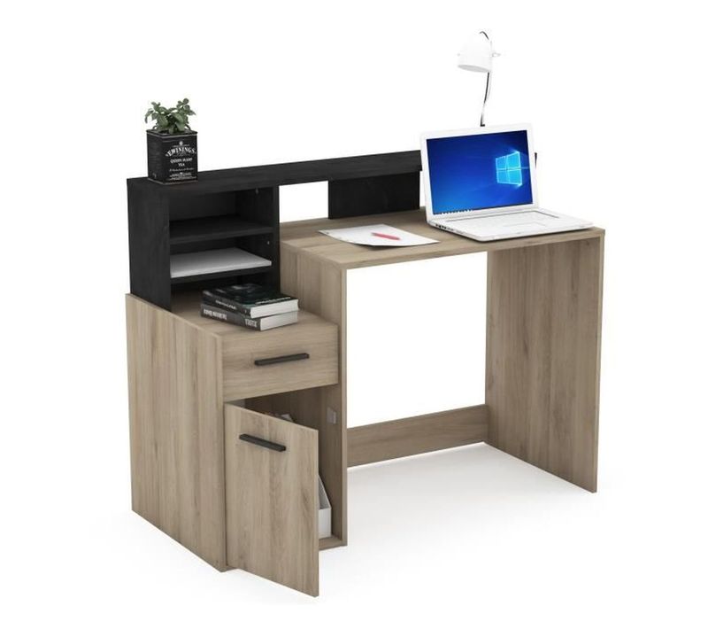 Bureau Delphi 1 Porte 1 Tiroir Chêne Kronberg / Noir L126,2 X P59,8 X H93,5