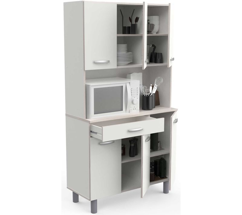 Buffet De Salon 6 Portes - Pasta - Blanc Et Chêne - 101 X 42,3 X 185,3 Cm