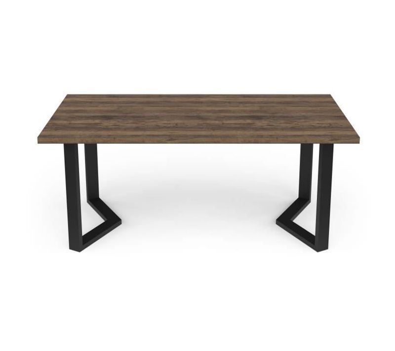 Table Rectangulaire - Monaco - Décor Mélamine Chêne Saloon - Pied En V Noir - 6 Places - 180x90 Cm