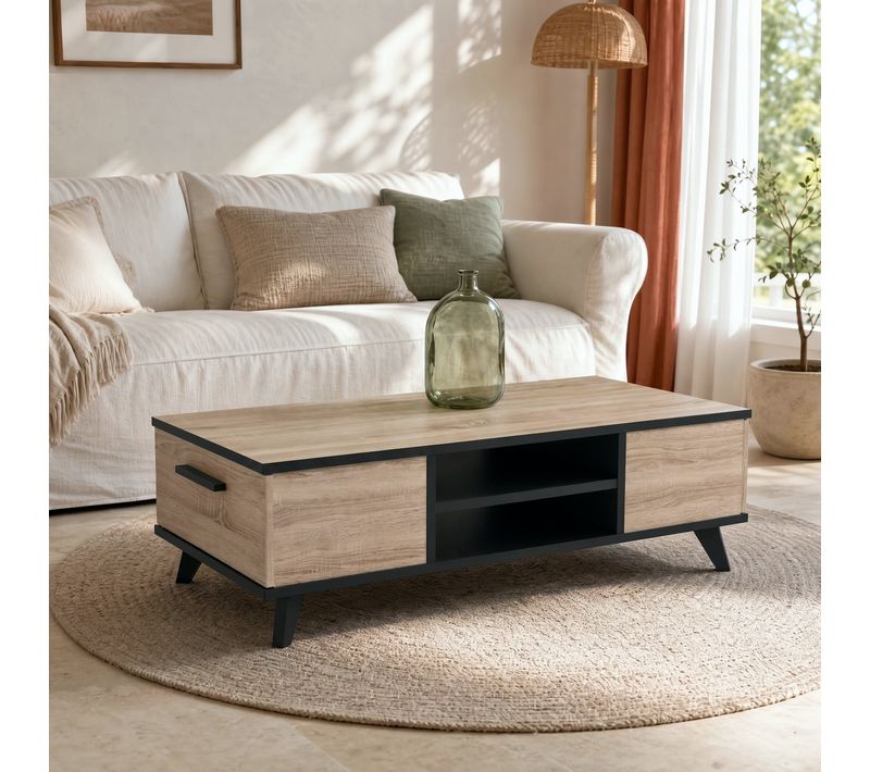 Table basse WAYNE Imitation chêne et noir