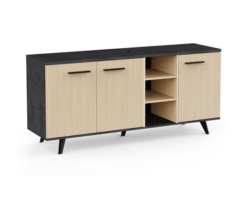 Enfilade Buffet  - Kent - Chene De Fil / Sidewalk - 3 Portes Ouvrantes - 3 Niches