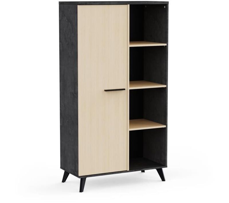 Buffet Haut H 153,9 Cm - Kent - Chene De Fil / Sidewalk - 1 Porte - 4 Niches