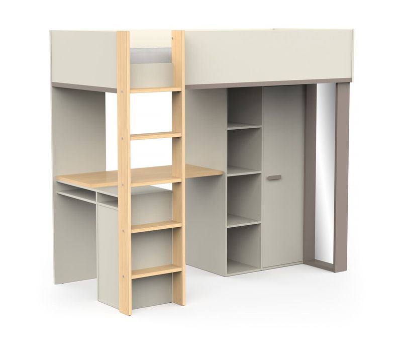 Lit Enfant Mezzanine Avec Bureau "camillia" - 90 X 200 Cm - Gris