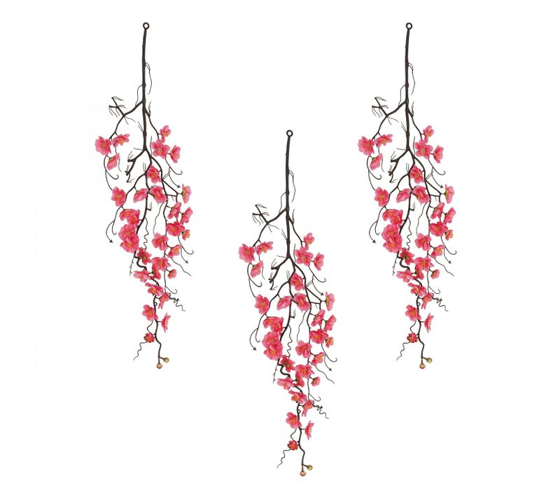 Chute Plante Artificielle Cerisier Rose 78cm Lot De 3